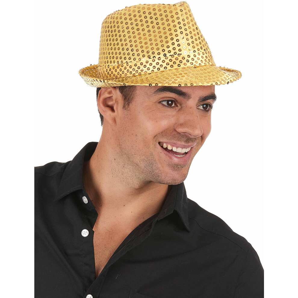 Rubies Adult Sequined Borsalino Hat Gold