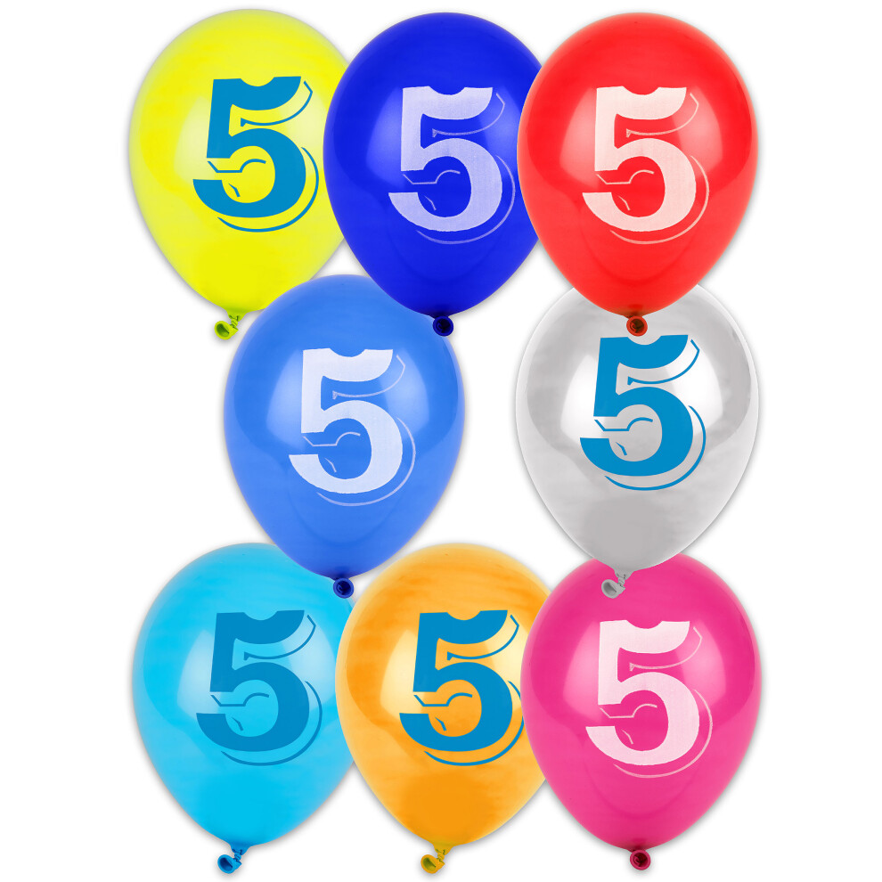8 Multicolored Number 5 Balloons 30 cm