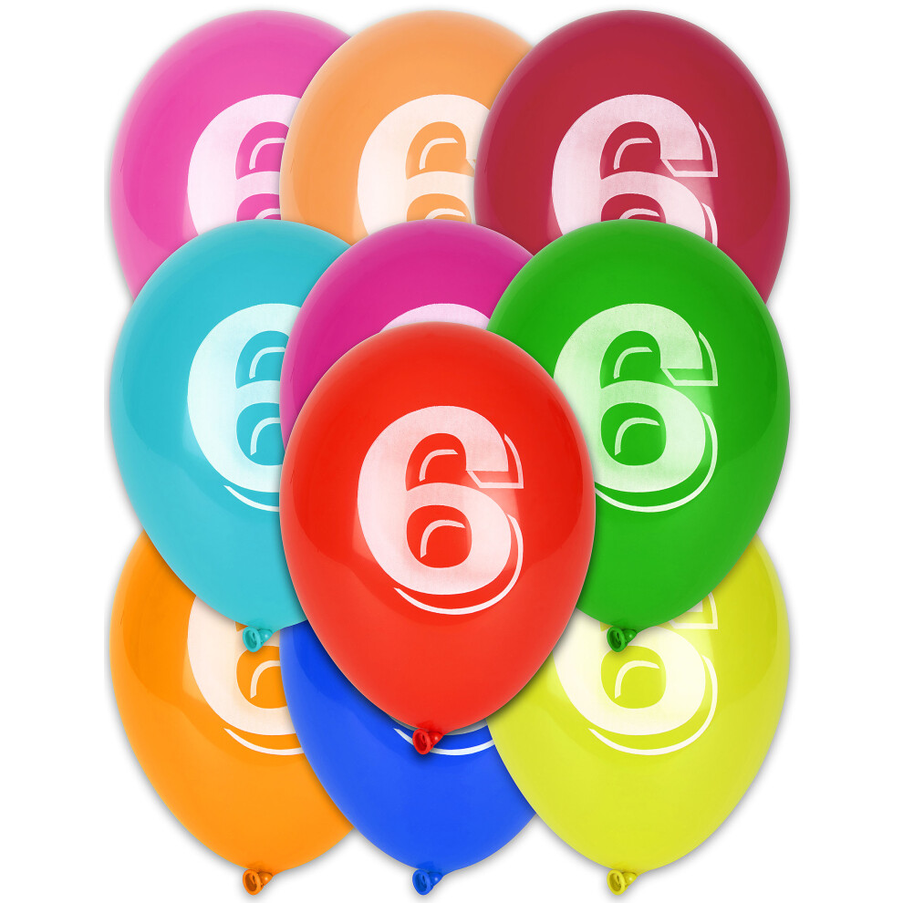 Rubies 10 Multicolored Number 6 Balloons 30 Cm