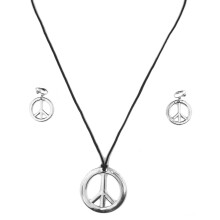 Adult silver plastic hippie necklace and earrings