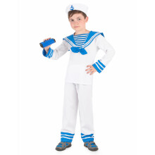 (M 7-9 years (120-130 cm)) Blue and white sailor costume for boys