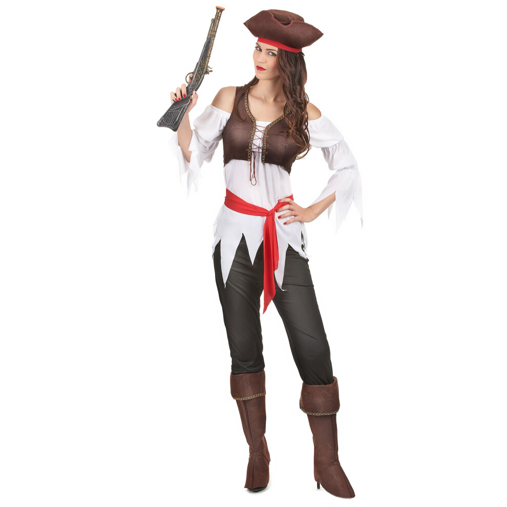 Rubies (M) Brown And White Pirate Costume For Women White,Brown