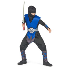 (M 7-9 years (120-130 cm)) Blue and gray ninja costume for boys