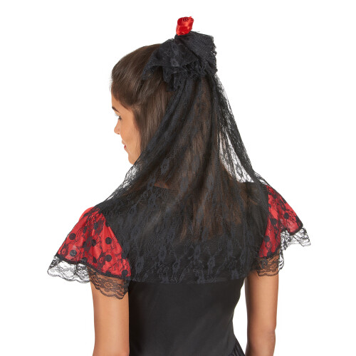Rubies Veil with red Spanish rose for women