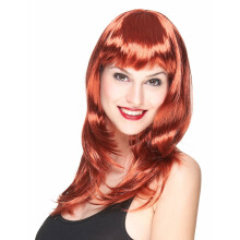Long red wig with bangs for women
