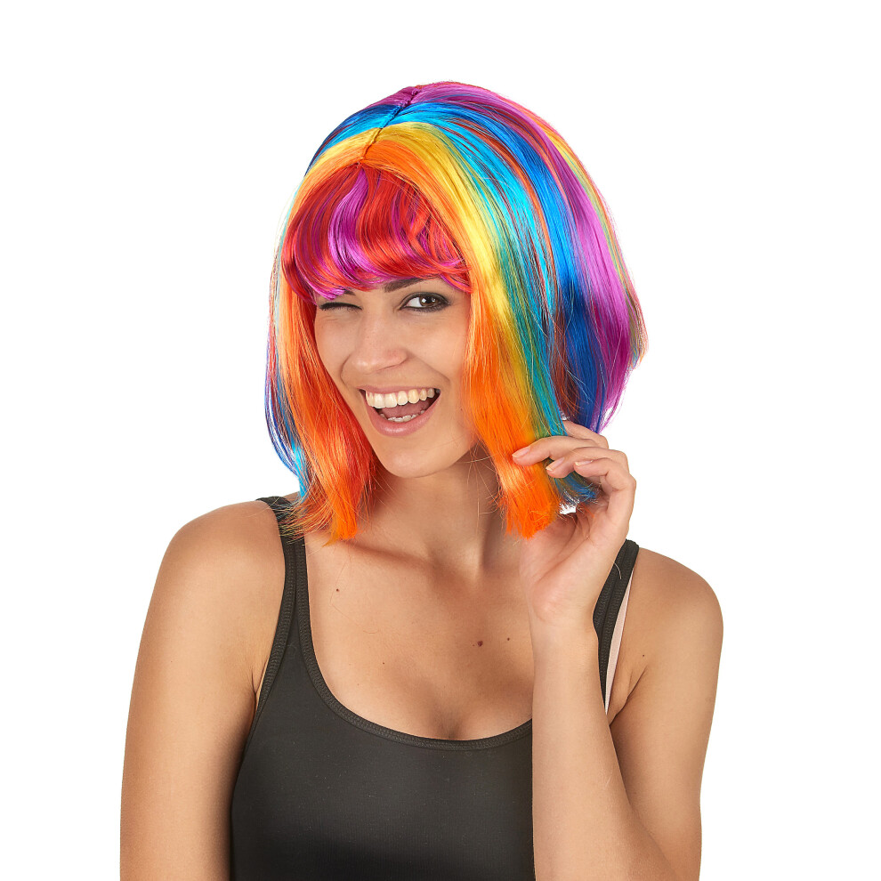 Rubies Multicolored Square Wig With Bangs For Women