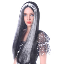 Long black and white wig for women - 60cm