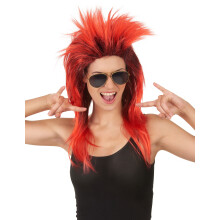 Red and black rock singer wig for women