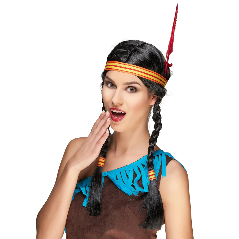 New Rubies Unisex Indian Wig With Feather For Women Black