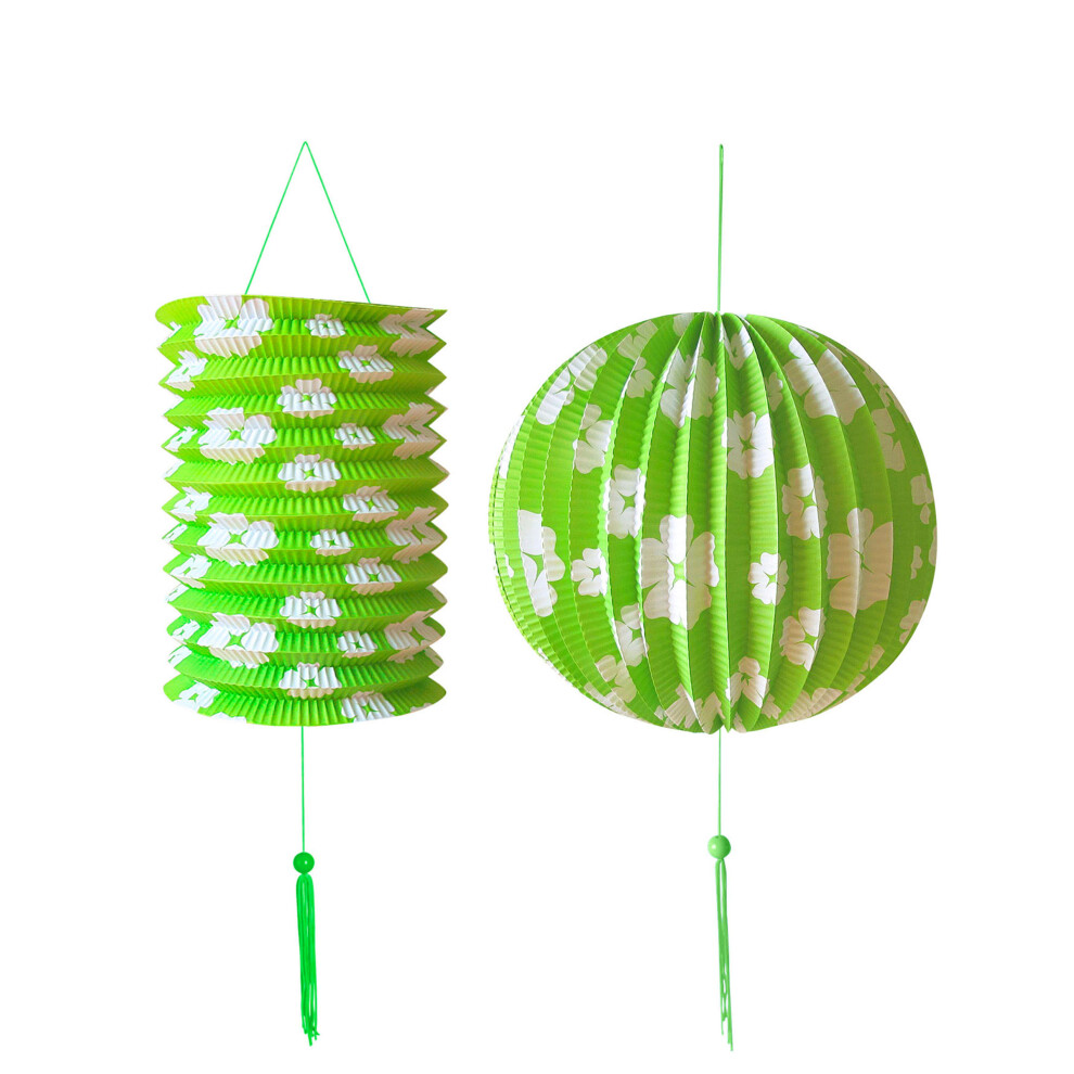2 Green Lanterns with White Hawaiian Flowers