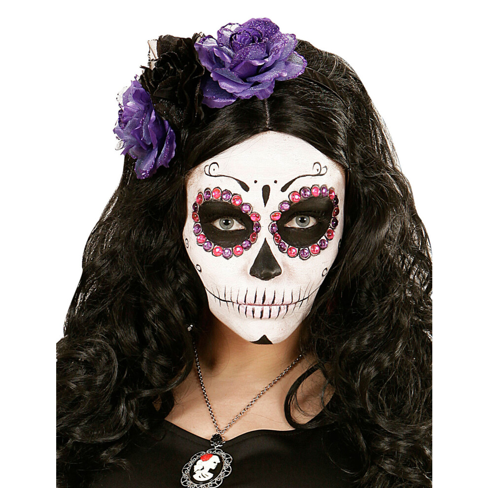 Rubies Purple And Black Flower Headband For Women, Day Of The Dead Black,Purple