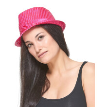 Adult neon pink sequined borsalino hat