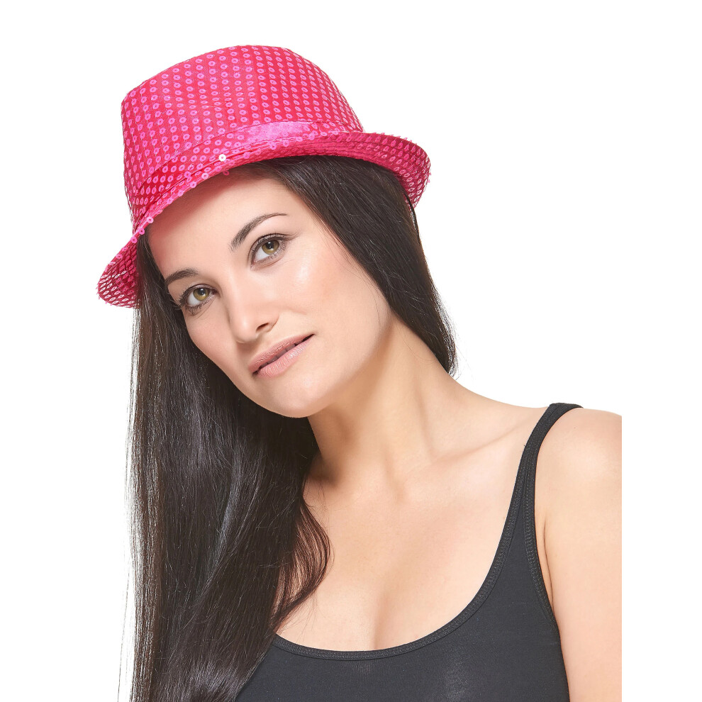 Rubies Adult Neon Sequined Borsalino Hat Pink