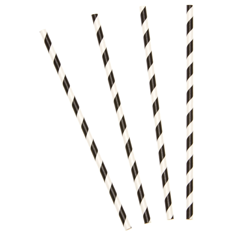 10 Black striped cardboard straws 19.5 cm