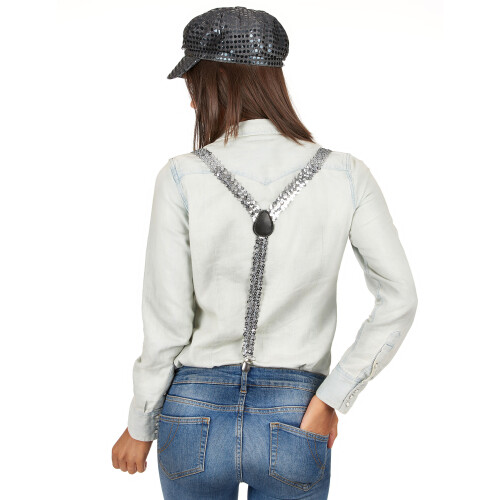 Rubies Adult silver sequin suspenders 1