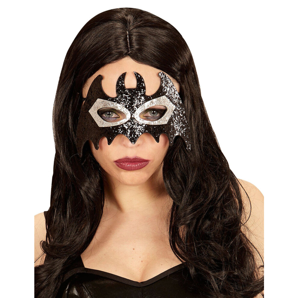 Rubies And Gray Shiny Bat Mask For Adults Black