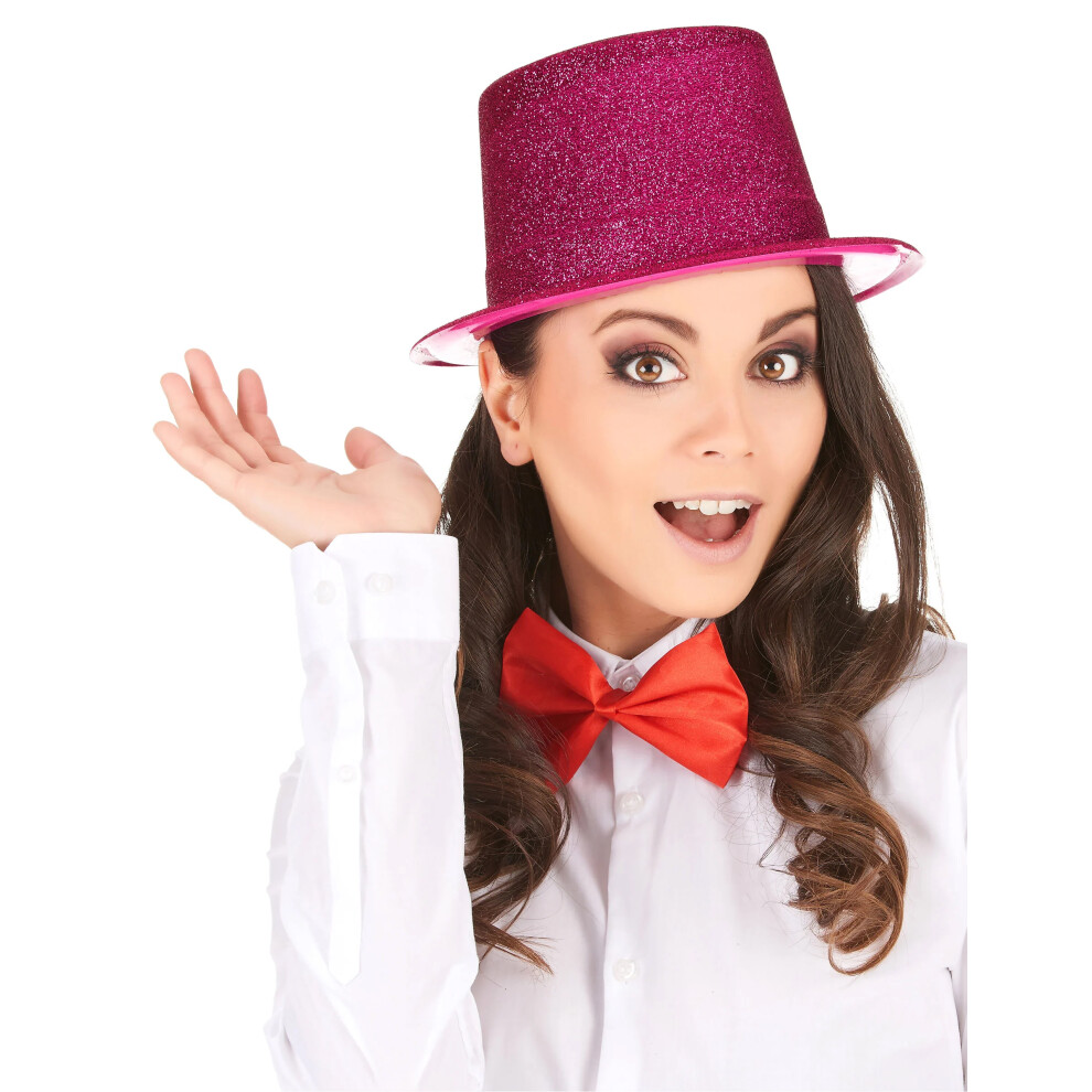 Rubies Adult's Glitter Plastic Top Hat Fuchsia