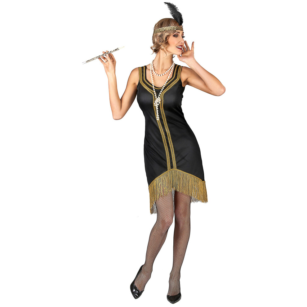 Rubies (S) Black And Gold Charleston Costume With Fringes For Women Black,Gold