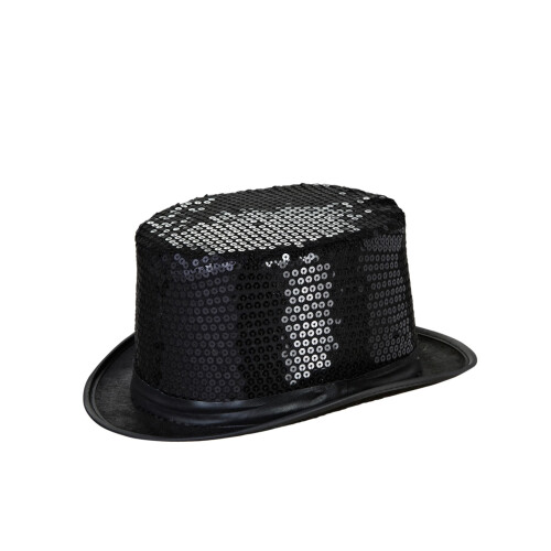 Rubies Black sequin top hat with black outline for adults 1