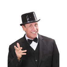 Black sequin top hat with black outline for adults