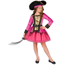 (XS 3-4 years (92-104 cm)) Pink and gold pirate costume for girls
