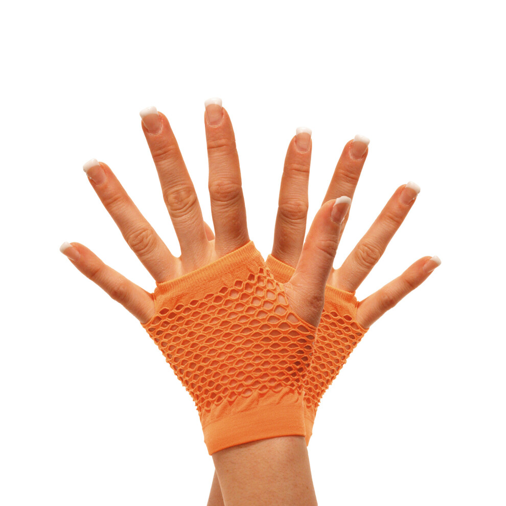 Rubies Adult Fishnet Short Mittens Orange