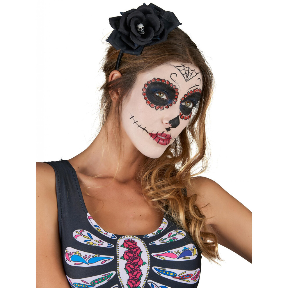 Rubies Adult Rose Headband Day Of The Dead Black