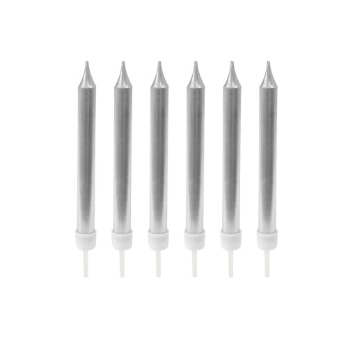 Rubies 10 Metallic Silver Birthday Candles 7cm