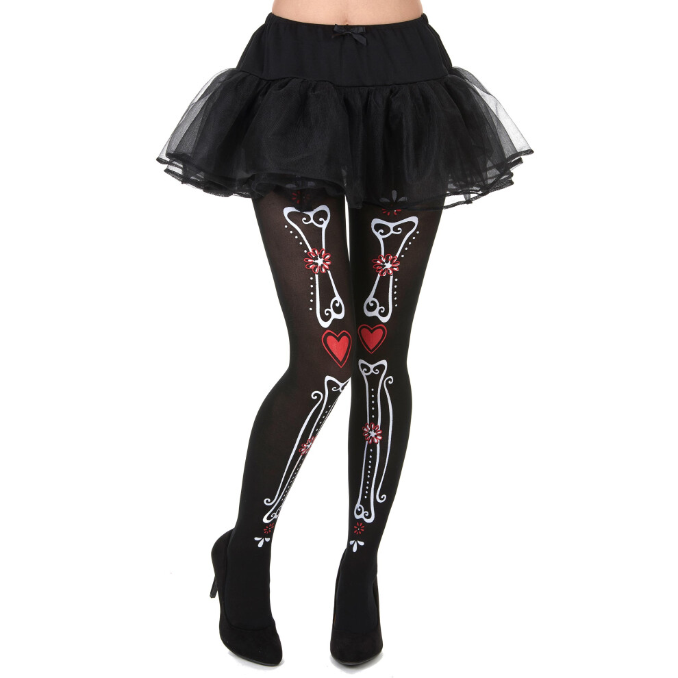 Rubies Women's Day Of The Dead Skeleton Tights Black