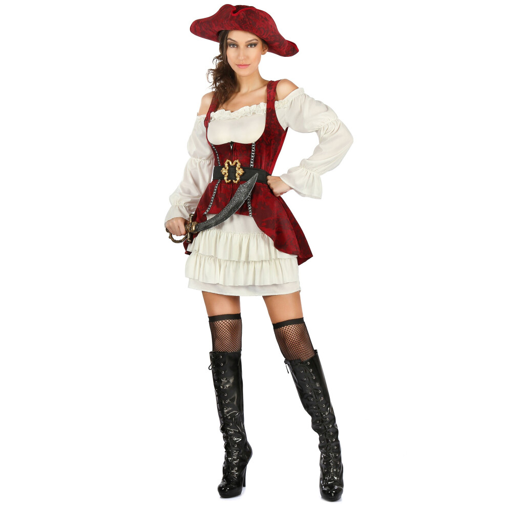 Rubies (M) White And Red Pirate Costume For Women White,Red