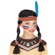 Indian wig with headband and feather for children