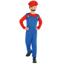 (XS 3-4 years (92-104 cm)) Red and blue plumber costume for boys