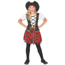 (XS 3-4 years (92-104 cm)) Black and red pirate costume for girls