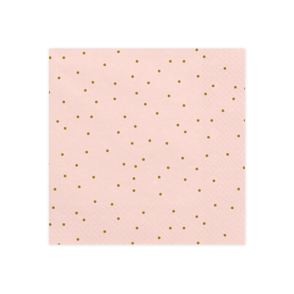 Rubies 20 Pale Pink Paper Napkins With Gold Polka Dots 33 X 33 Cm