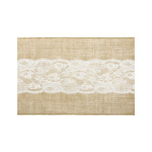Jute table runner with lace center 28 cm x 2.75 m