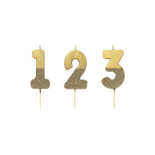 (8) Gold glitter number candle on stick 13.8 cm