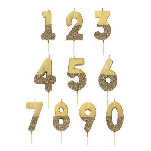 Rubies (8) Gold glitter number candle on stick 13.8 cm 1