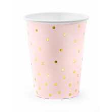 pale pink and gold polka dot cardboard cups 260 ml