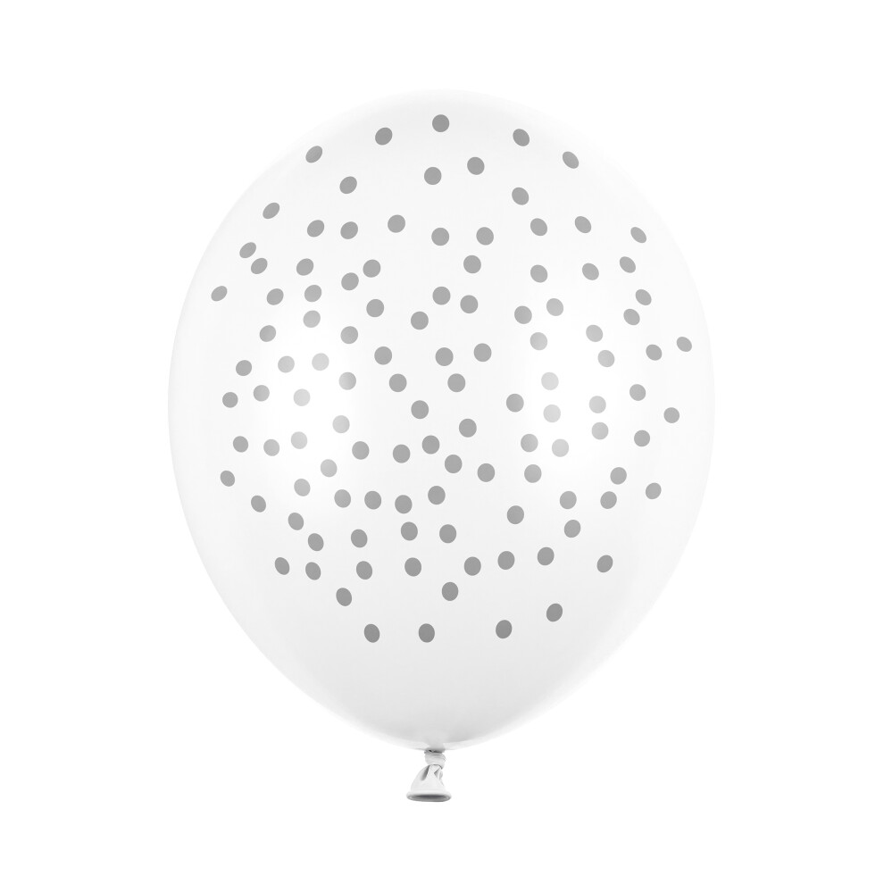 6 White latex balloons with silver dots 30 cm