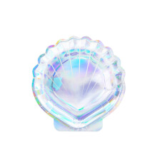 6 Holographic Shell Shaped Paper Plates 18.5cm