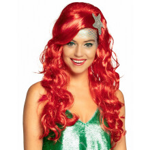 Red Mermaid Wig with Starfish for Adults
