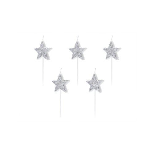Rubies 5 Birthday candles on silver glitter star picks 3.5 cm