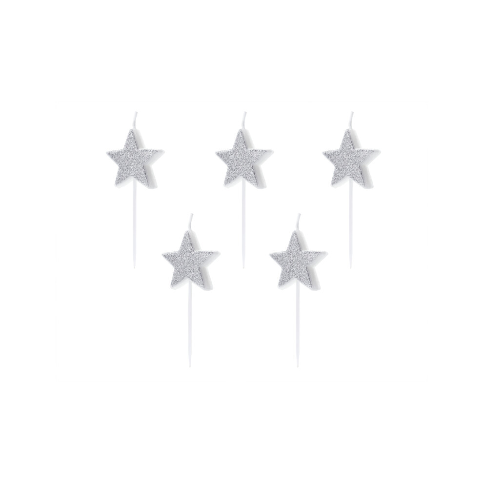 Rubies 5 Birthday Candles On Silver Glitter Star Picks 3.5 Cm
