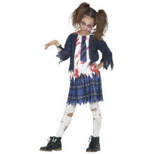(10 to 12 years (142-148 cm)) Blue zombie schoolgirl costume for girls