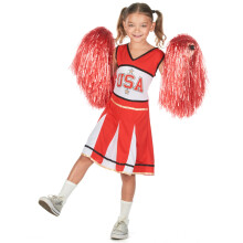 (L 10-12 years (130-140 cm)) Red USA cheerleader costume for girls