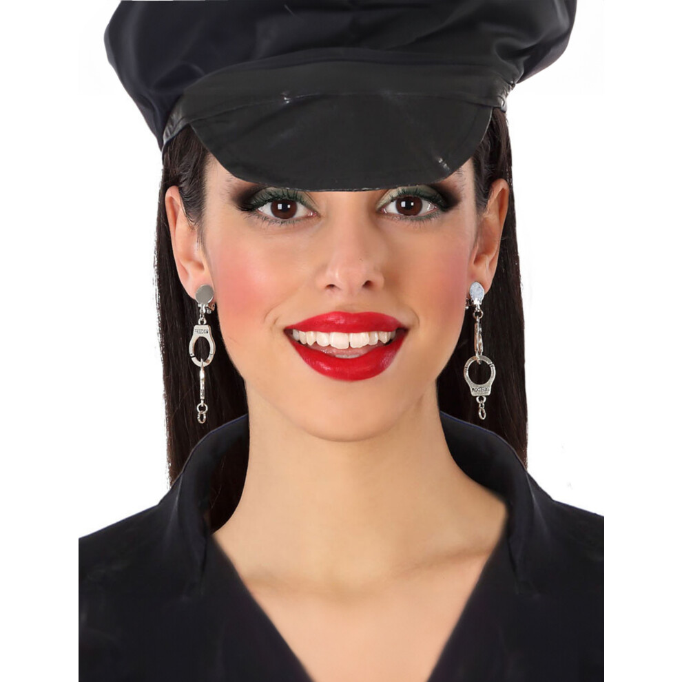 Rubies Adult Police Handcuff Clip-On Earrings Silver
