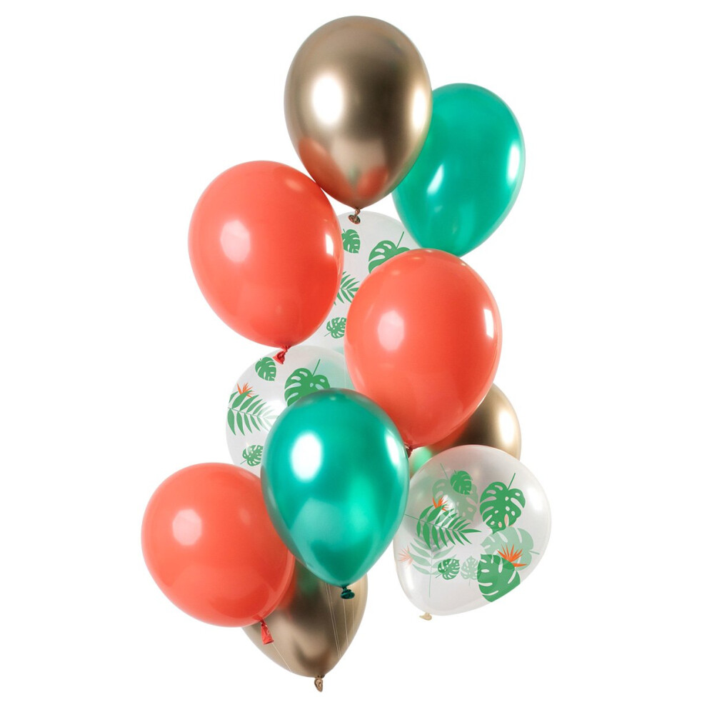 12 Metallic Tropical Latex Balloons 33 cm