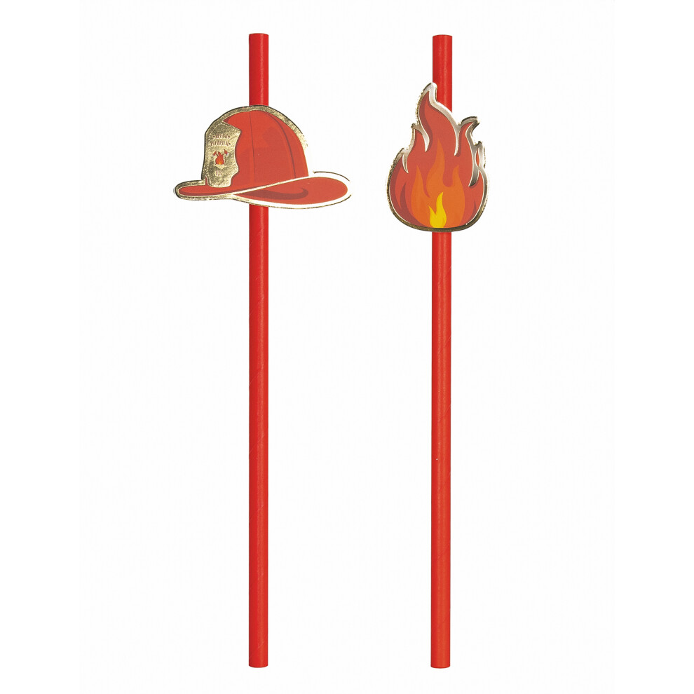 Rubies 10 Firefighter Cardboard Straws 20 Cm Red