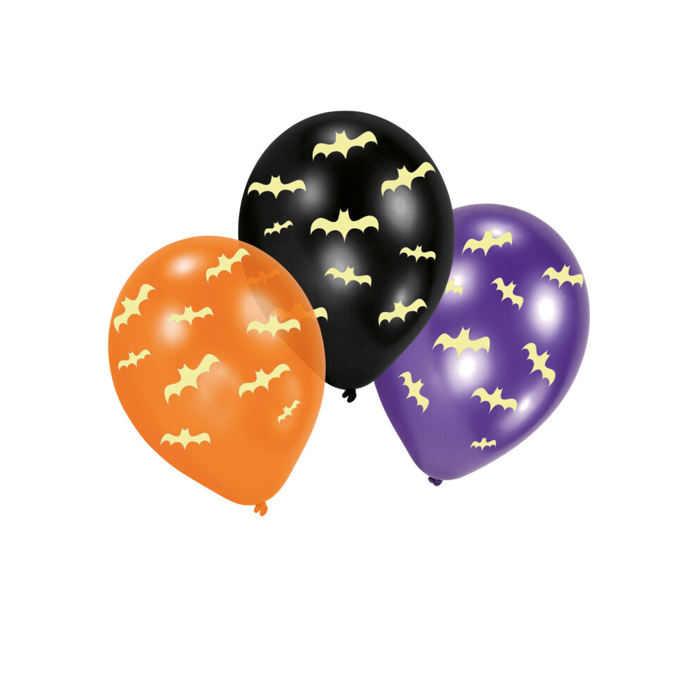 New Rubies 6 Phosphorescent Bat Latex Balloons 27.5 Cm Dark/Black/Purple