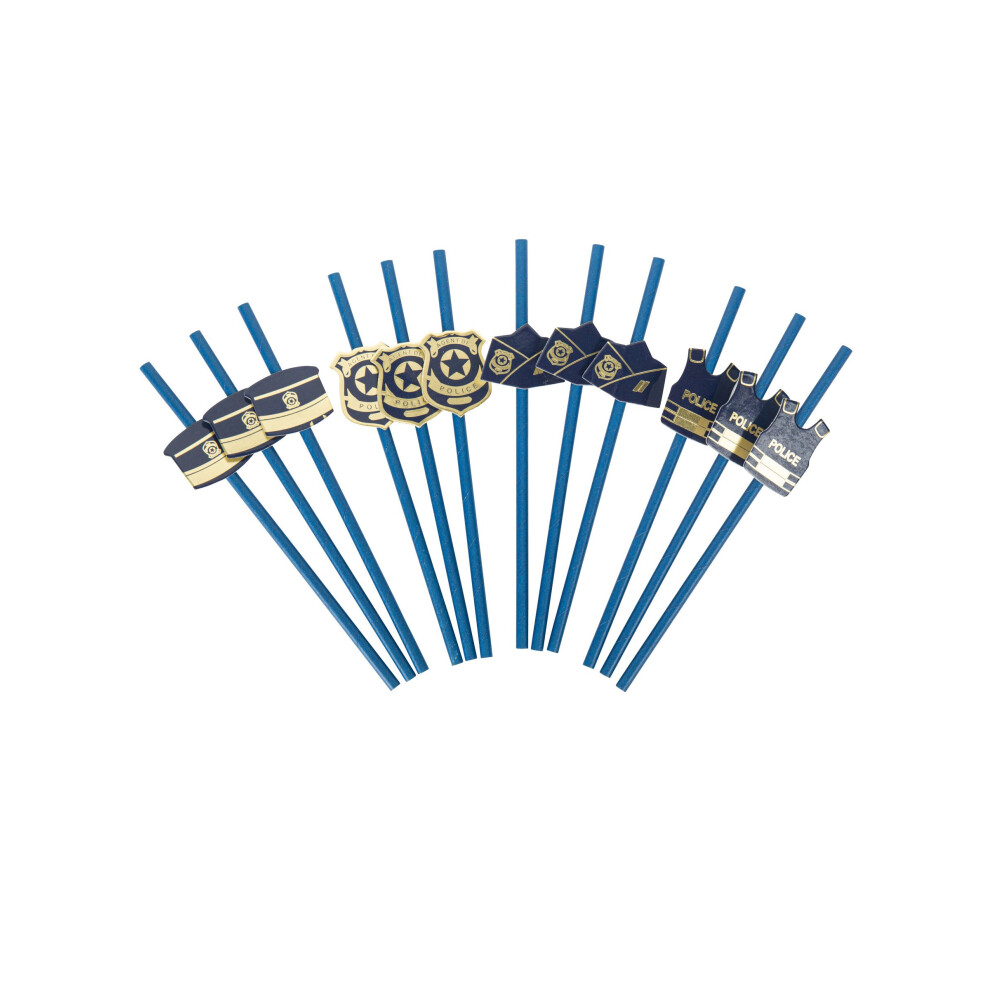 Rubies 12 Navy And Police Straws 19.5 Cm Gold